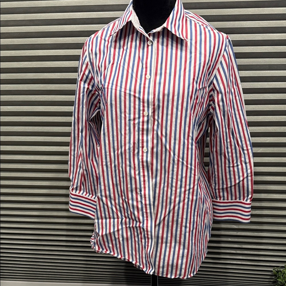 Chaps Red, Blue, and White Striped Button Down Shirt